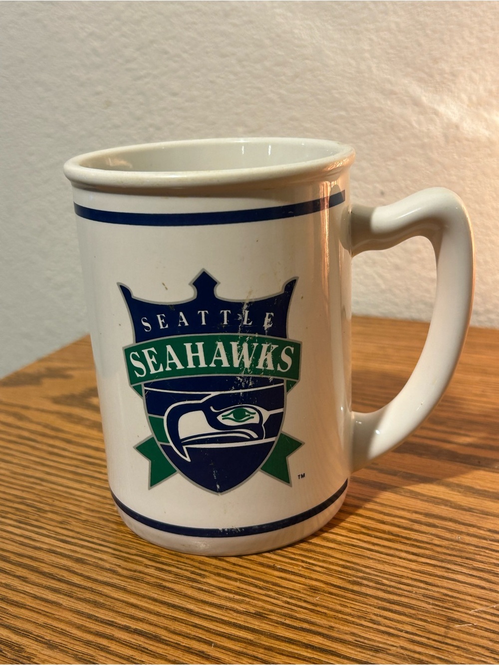 Vintage Russ Berrie Seattle Seahawks White, Blue & Green Ceramic Mug